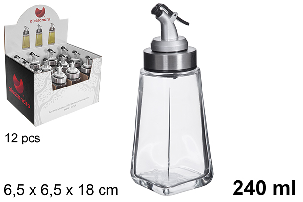 Aceitera/vinajera cristal tapón acero antigoteo 240 ml