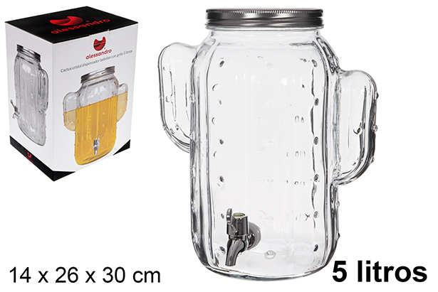 [122541] Distributore di bevande in vetro Cactus con rubinetto 5 l.