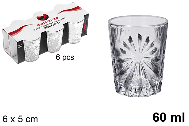 [122543] Pack 6 vasos chupito cristal Bolzano 60 ml