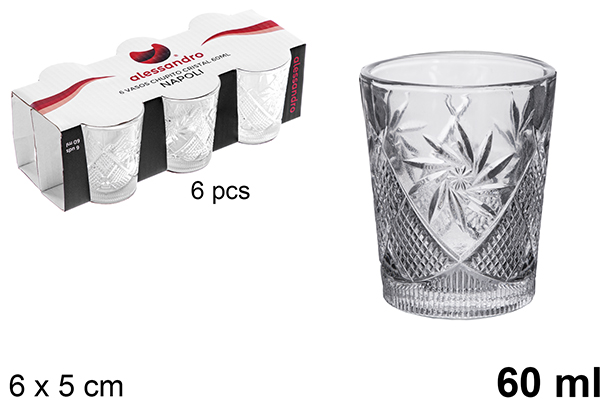 Pack 6 Napoli crystal shot glasses 60 ml