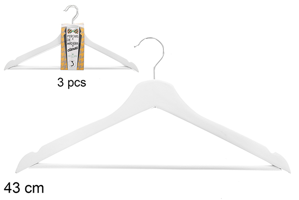 [122550] Pack 3 cintres en bois blanc 43 cm