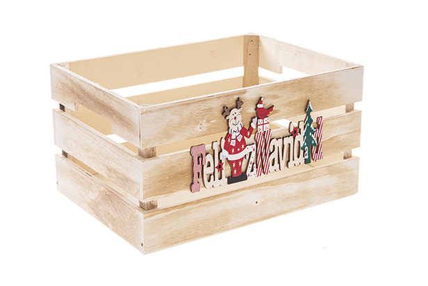 Caja madera natural decorada Feliz Navidad 28x20x15 cm