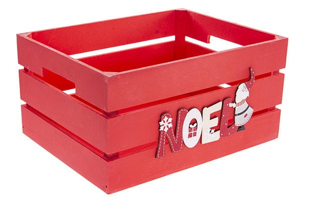 Boîte en bois rouge décorée Noel 32x24,5x16cm