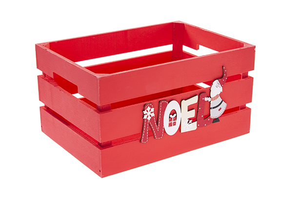Scatola in legno rosso decorata Noel 28x20x15cm