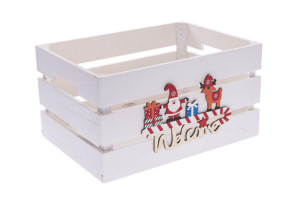 Welcome decorated natural wood box 28x20x15cm