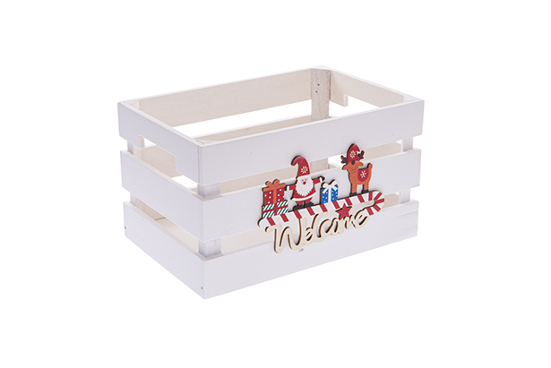Welcome decorated natural wood box 24x16x14cm