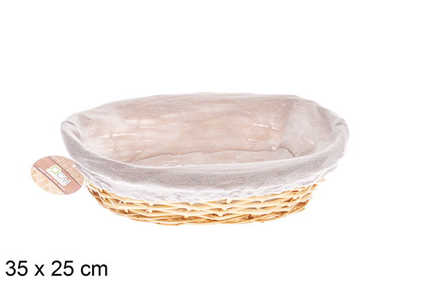 [122575] Honey color oval wicker basket with fabric 35x25 cm