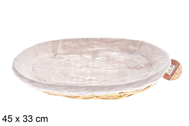 [122576] Panier ovale en osier avec tissu couleur Chéri 45x33 cm