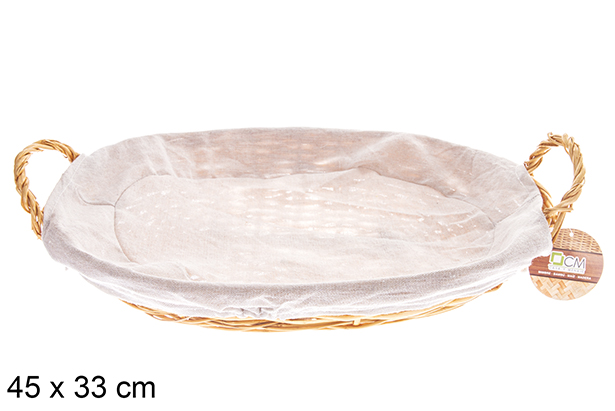 [122577] Cesto ovale in vimini con manici color miele con tessuto 45x33 cm