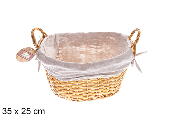 [122579] Cesto ovale in vimini con manici colore Miele con tessuto 35x25 cm