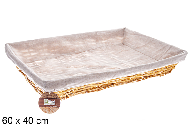 [122580] Cesta mimbre rectangular color Miel con tela 60x40 cm