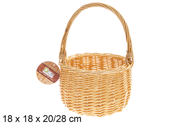 Panier rond en osier miel avec anse 18x18x20/28 cm