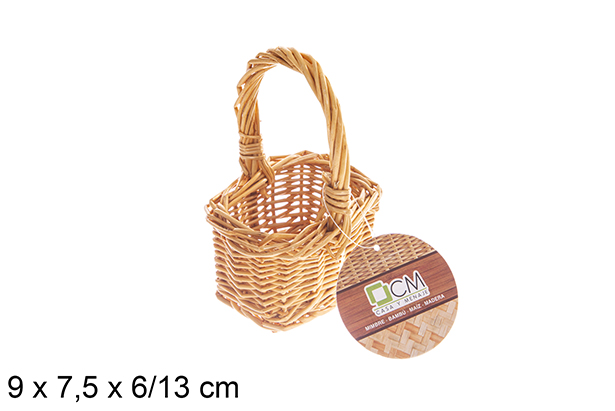 Honey oval wicker basket with handle 9x7.5x6/13cm