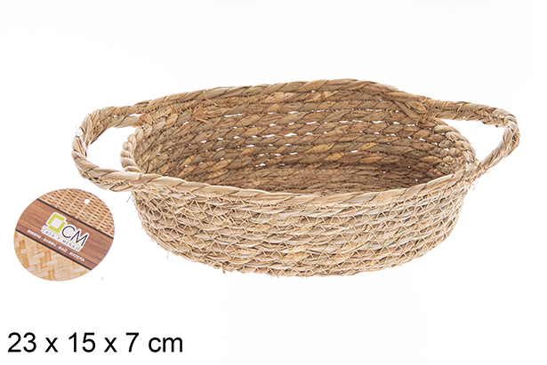 [122604] Panier en jonc de mer ovale naturel avec anses 23x15x7 cm