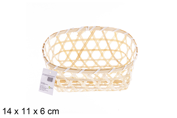 [122607] Cesta bambú rectangular calada 14x11x6 cm