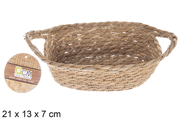 [122611] Panier en jonc de mer naturel rectangulaire avec anses 21x13x7 cm