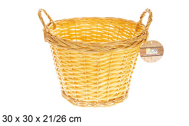 [122616] Cesto rotondo in vimini color miele con manici 30x30x21/26 cm