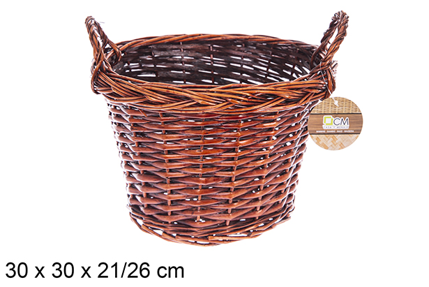 [122617] Cesto redondo em vime em mogno com asas 30x30x21/26 cm