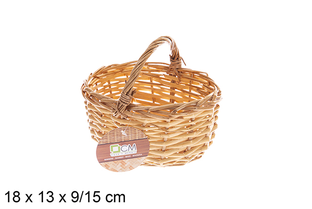 Honey oval wicker basket with handle 18x13x9/15 cm