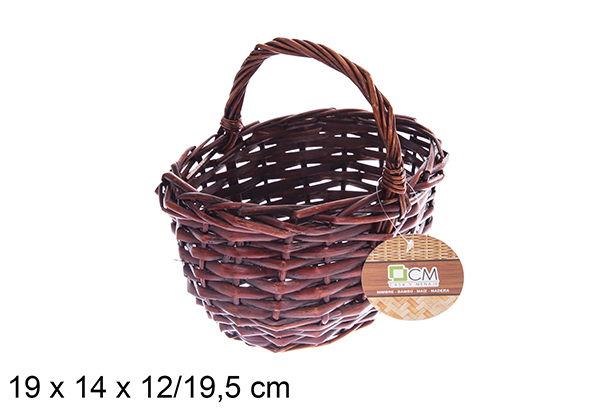 Mahogany oval wicker basket with handle 19x14x12/19,5 cm