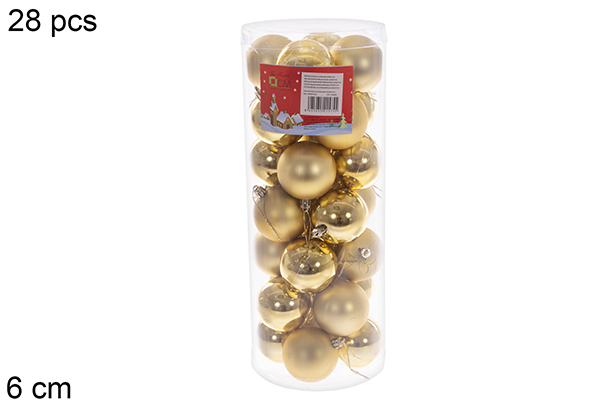 Pack 28 bolas ouro brilhantes/foscas cilindro 6 cm