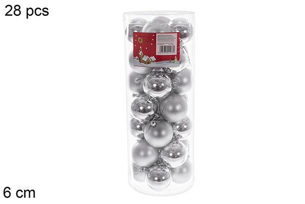 Pack 28  boules argentées brillantes/mates cylindre 6 cm