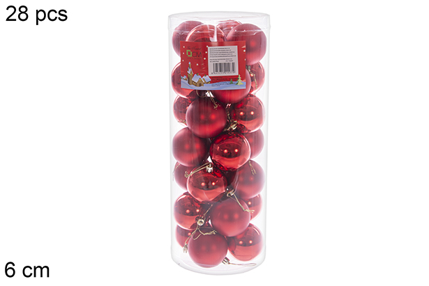 Pack 28 palline rosse lucide/opache cilindro 6 cm 