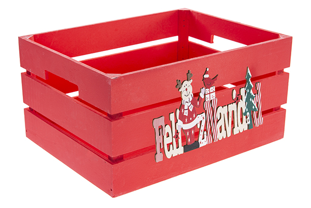 Scatola rossa in legno decorata Feliz Navidad 32x24,5x16 cm