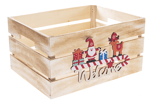 Scatola in legno bianca decorata di benvenuto 32x24,5x16cm