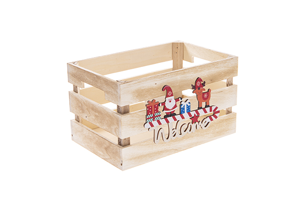 Scatola in legno bianca decorata di benvenuto24x16x14cm