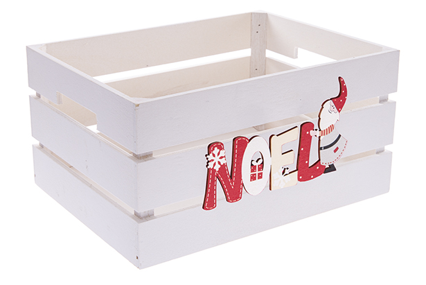 Caixa de madeira branca decorada com Noel 32x24,5x16cm