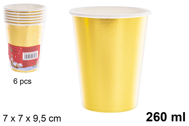 Pack 6 vasos papel color oro Navidad 260 ml