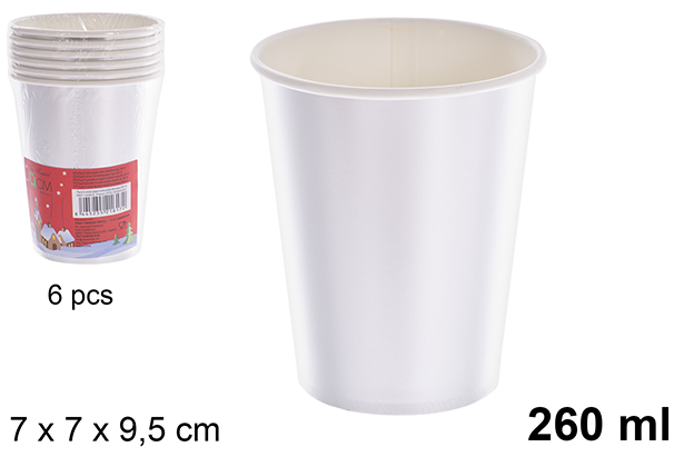 Pack 6 vasos papel color plata Navidad 260 ml