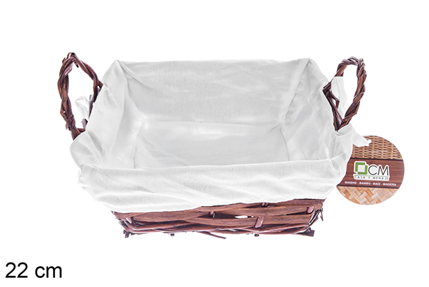 [122679] Mahogany square wicker basket with fabric 22 cm