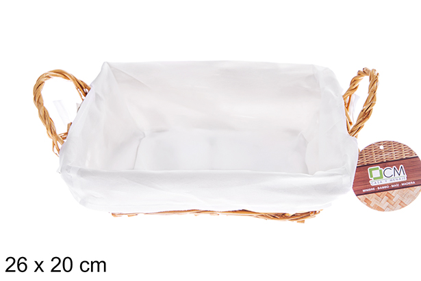 Panier rectangulaire en osier couleur miel avec tissu 26x20 cm