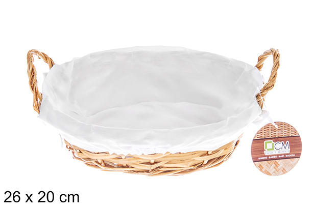 [122682] Cesta mimbre ovalada color miel con tela 26x20 cm