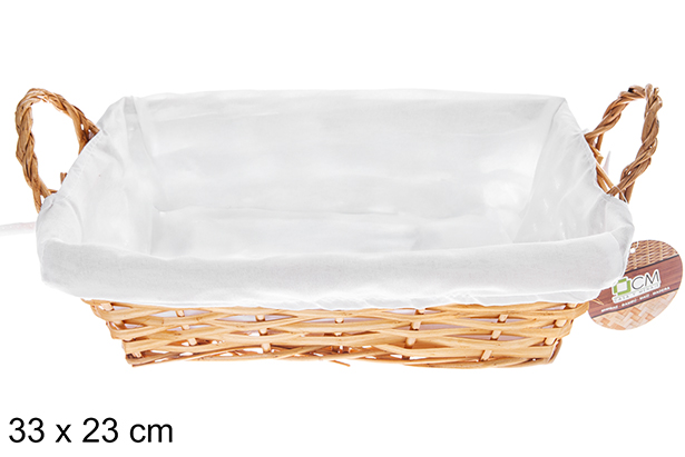 [122686] Cesto retangular de vime cor mel com tecido 33x23 cm