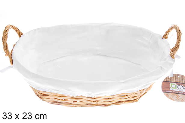 [122688] Cesta mimbre ovalada color miel con tela 33x23 cm