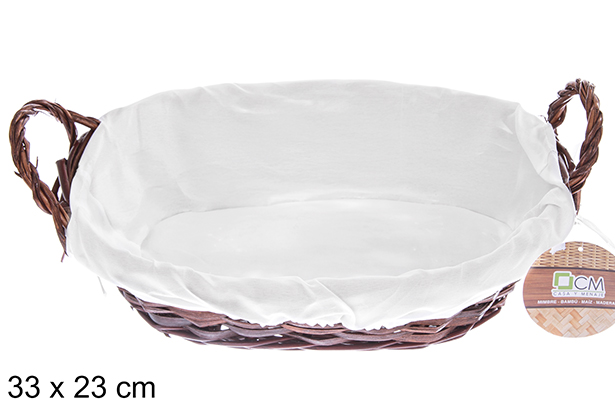 [122689] Cesto oval de vime em mogno com tecido 33x23 cm