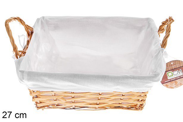 [122690] Cesta mimbre cuadrada color miel con tela 27 cm