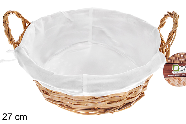 [122692] Cesto ovale in vimini color miele con tessuto 27 cm