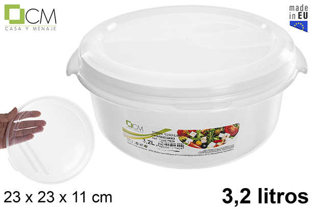 Grande boîte à lunch ronde blanche couvercle transparent 3,2 l.