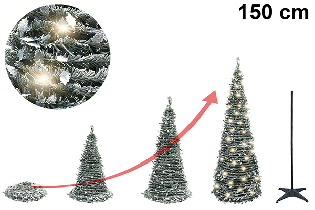 Árbol de Navidad nevado plegable con luces LED USB 150 cm