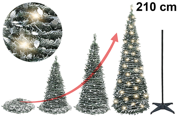 Albero di Natale innevato pieghevole con luci LED USB 210 cm
