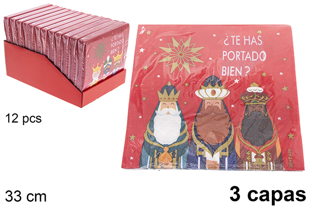 Pack 20 servilletas 3 capas decoradas 3 Reyes magos 33 cm