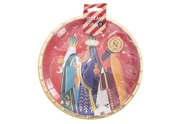 Pack 6 platos papel decorado 3 Reyes magos 23 cm