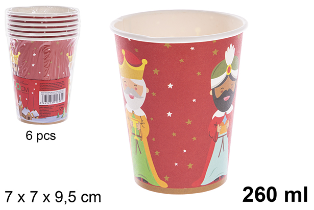 Pack 6 vasos papel decorado 3 reyes magos 260 ml 