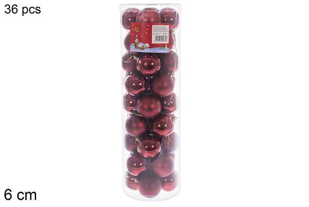 Pack 36 cilindros de bolas bordô brilhantes/foscas de 6 cm