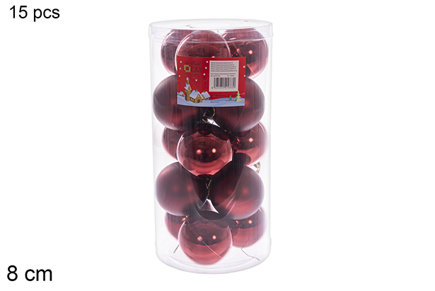 Pack 15 bolas burdeos brillo/mate cilindro 8 cm