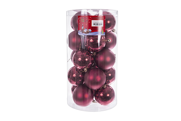 Pack 20 cilindros de bolas bordô brilhantes/foscas de 8 cm